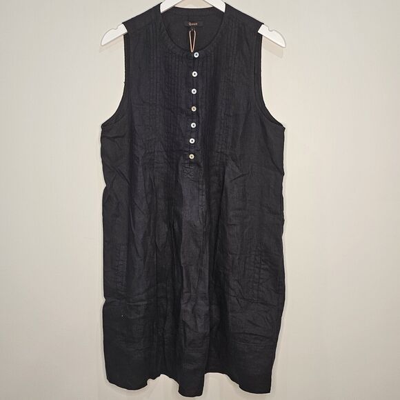 Quince 100% European Linen Swing Dress Black Large NWT Minimalist Quiet Luxury - Picture 4 of 9